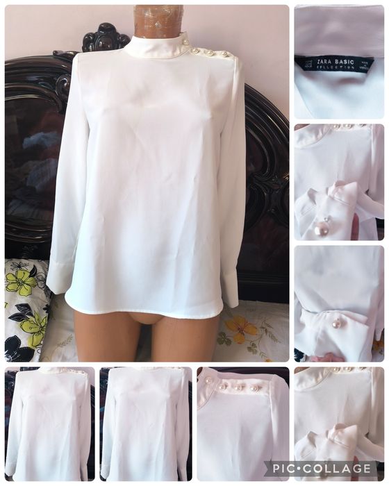 Бяла дамска риза zara с копчета перли хс