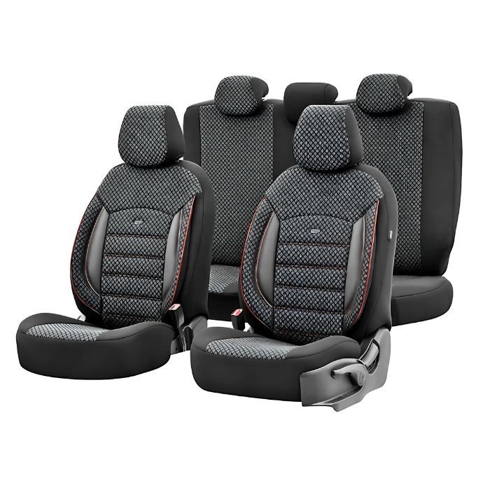 Луксозна тапицерия за кола OTOM PULSE черно с червен кант, OEKO- TEX