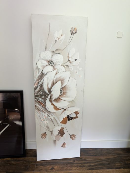 40x120 Tablou  compozitie cu flori, panza + lemn de brad
