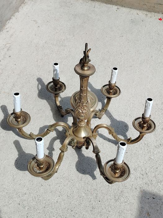 Superb candelabru antic in stilul francez Louis din bronz masiv cu 6