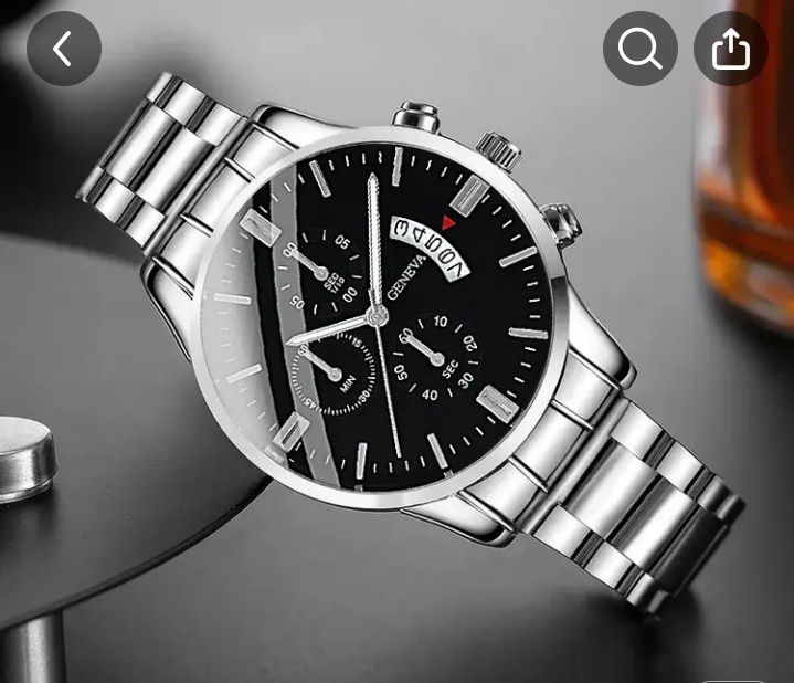 Комплект от луксозен мъжки моден часовник с календар и бижу