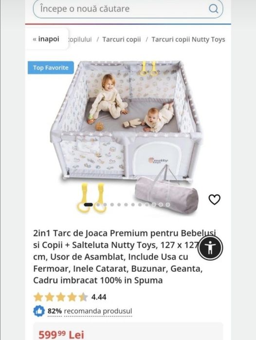 2in1 Tarc de Joaca Premium pentru Bebelusi si Copii + Salteluta Nutty