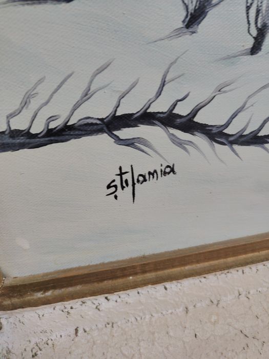 Tablou pictat tematica iarna