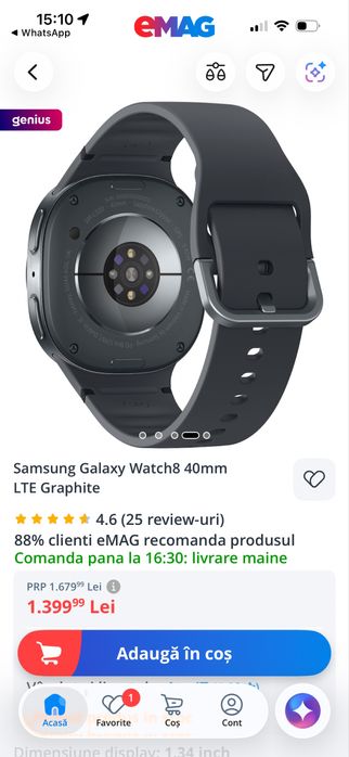 Ceas samsung galaxy watch8 40 mm lte graphite