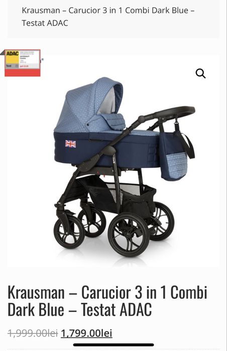 Carucior 3 in 1 Dark Blue Landou,scaun auto si partea sport  800  RON