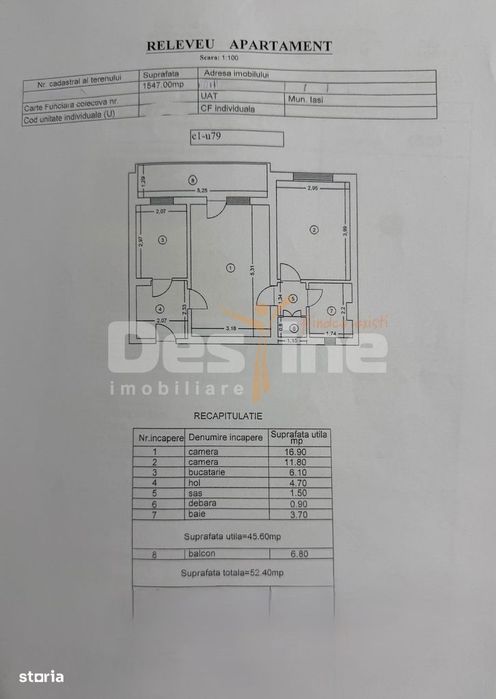 Apartament 2 camere semidecomandat, 52mp, Tatarasi