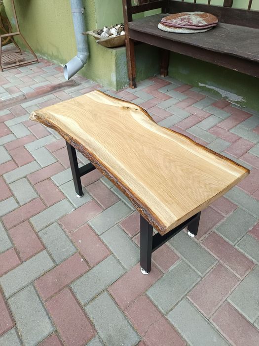 Masa cafea stejar și picioare metalice reglabile