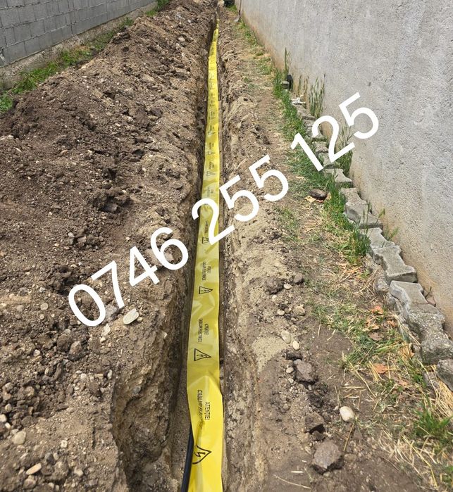 Servicii mini excavator sapaturi santuri fundații fose bransament  apa canal gaz curent fibra optica  radacini copaci nivelare gard București-Ilfov
