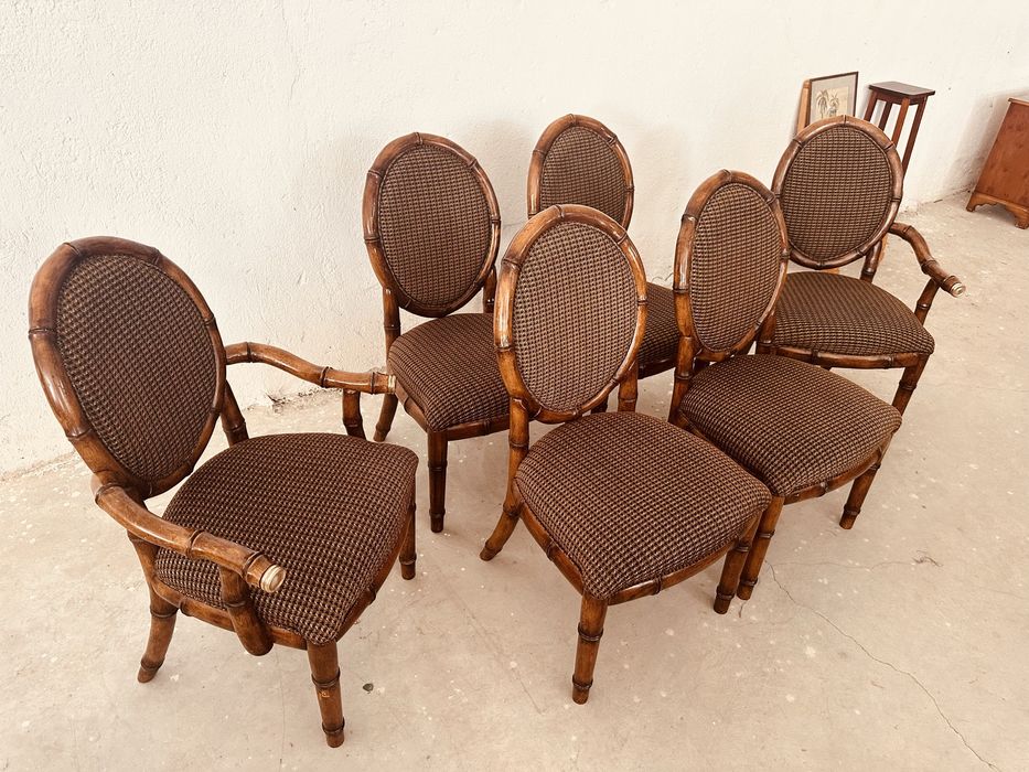 Комплект 6 шведски трапезни стола – масивен дъб, Hollywood Regency / Louis XVI