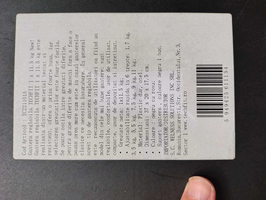 Gantera reglabila TECHFIT TC221101A, 11kg, negru