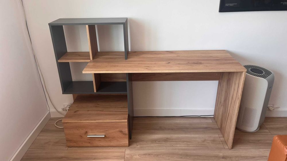 Birou lemn (Stejar + Antracit) L150 cm x A50 cm x H105 cm, pentru PC/laptop cu rafturi si sertar detasabil