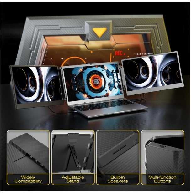 Monitor portabil, 14 inch, FullHD, HDR, 16:9, Tri-Screen, Plug & Play