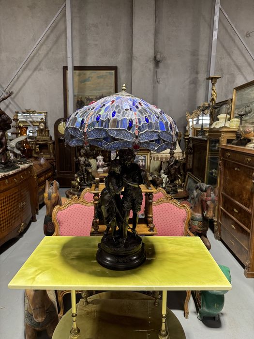 Lampa deosebita din bronz masiv cu abajur stil tiffany