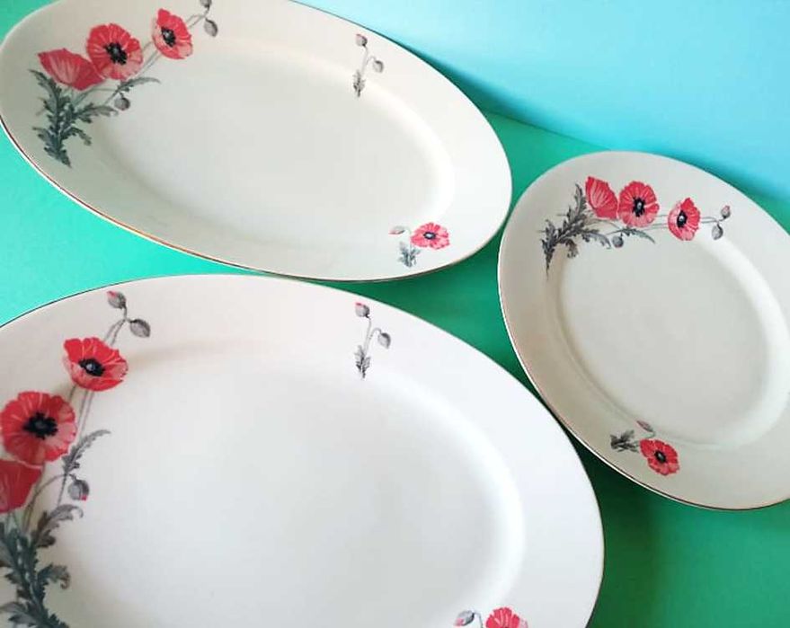 Три големи плата с макове * Чешки порцелан