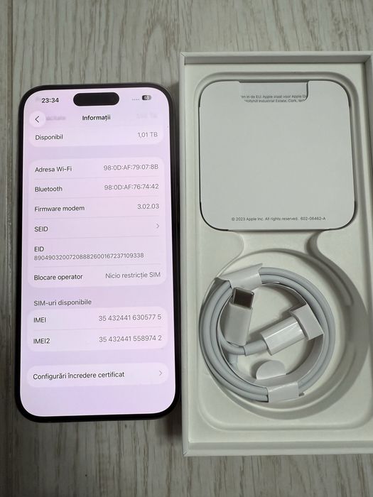 iPhone 15 Pro , 1TB ,Natural Titanium , impecabil