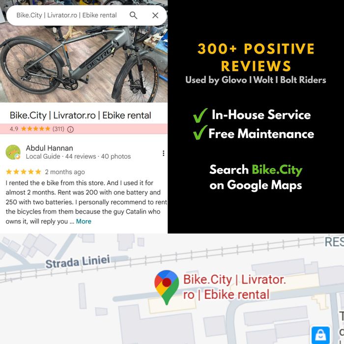 Rent 200/week Ebike Electric Bike Bicycle Rent to own Bicicleta electrica de inchiriat la ramanere Couriers Riders Curier Glovo Bolt Food Wolt
