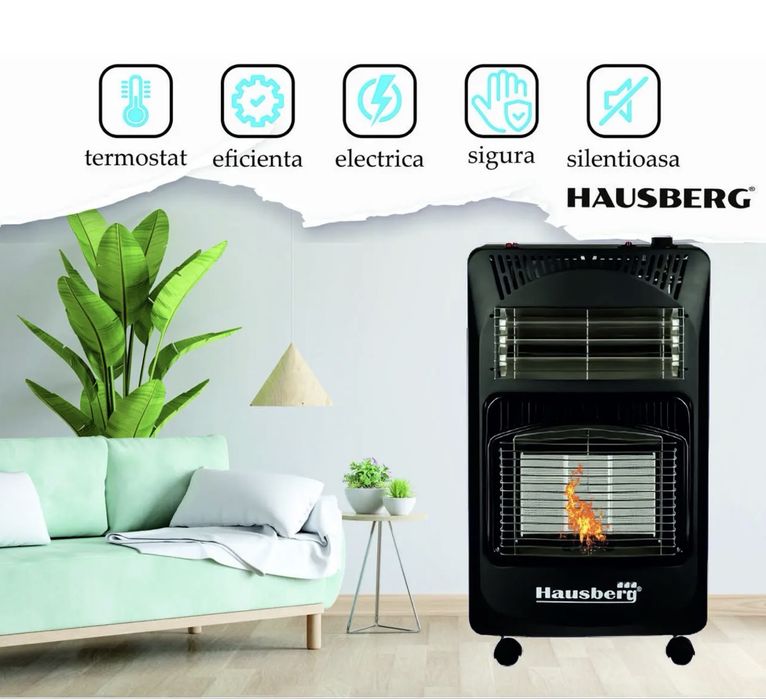 Pachet Soba pe gaz GPL(butelie) si electric Hausberg HB 1022 aprindere piezo electrica +accesorii