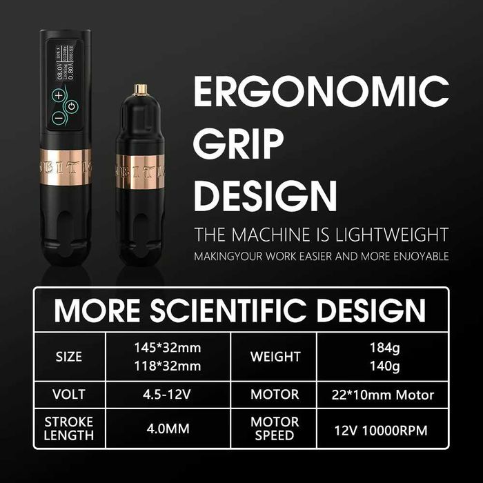 NOU Super Kit Ambition Vibe, aparat de tatuat 2 baterii 20 cartuse etc