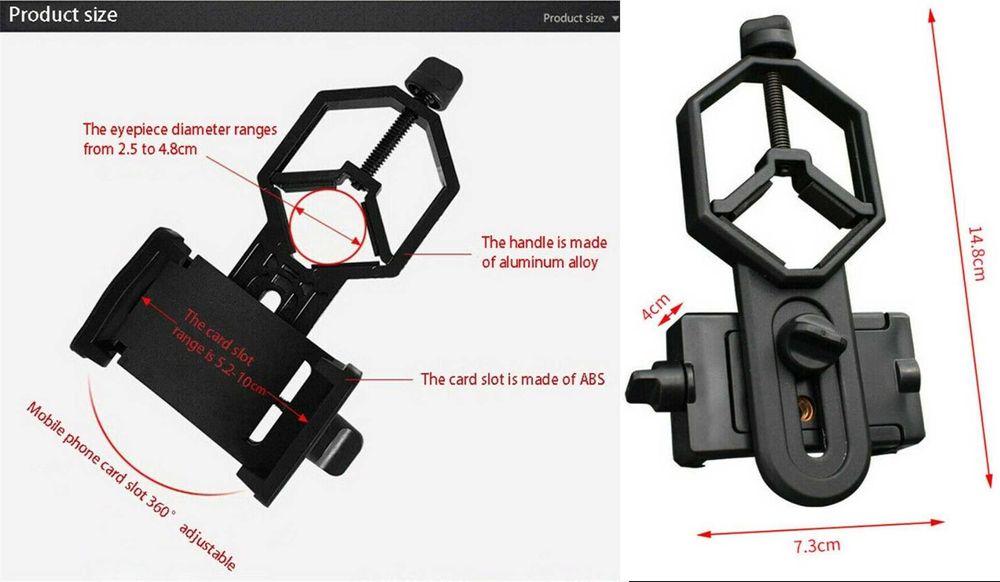 Sistem fixare telefon la binoclu, telescop, obiectiv microscop Nou!