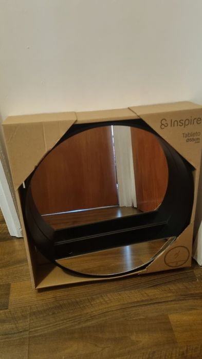 Oglinda decorativa Inspire Tableto, diametru 55 cm, rama MDF, negru