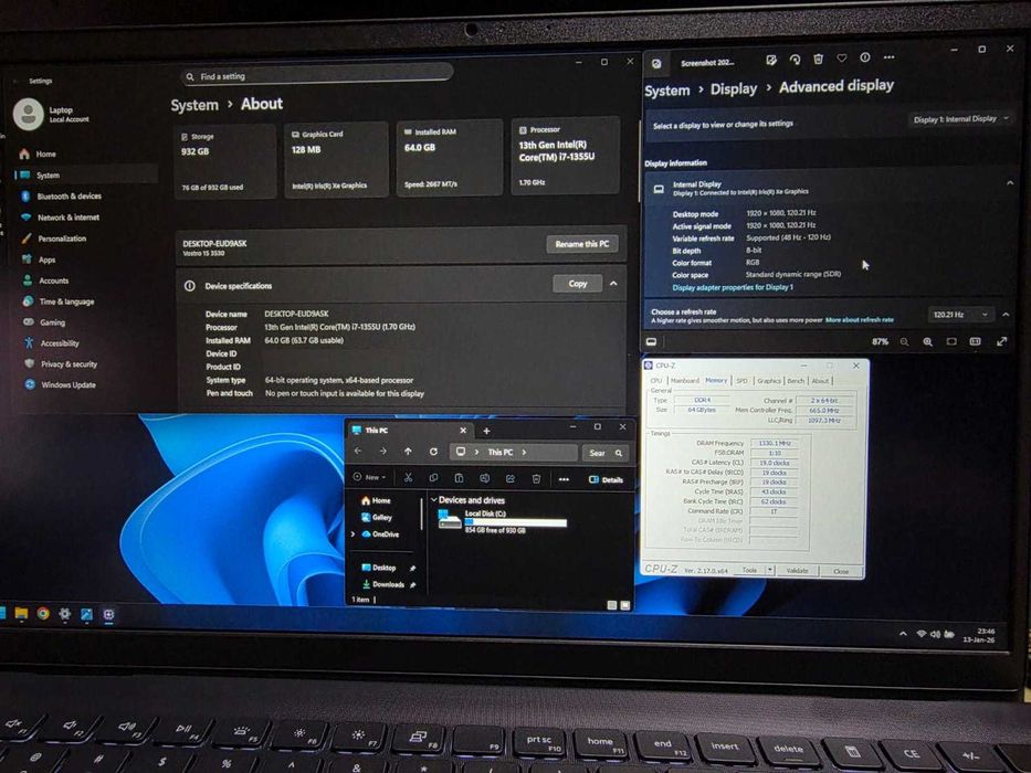 Laptop OFFICE 15" Dell INTEL i7-1355U, 64Gb DDR4, SSD 1Tb,iGPU IRIS Xe