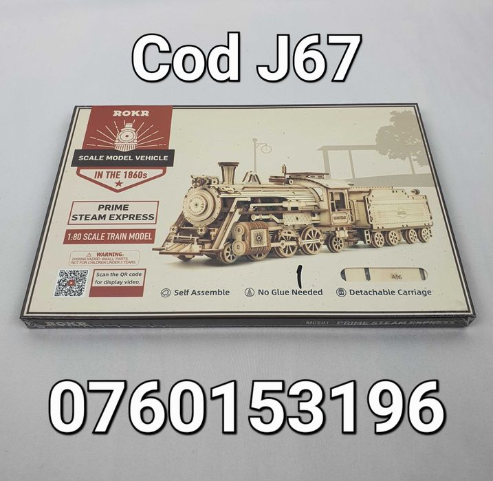 Puzzle 3D Tren-Locomotiva Clasica Cu Abur-Lemn-308 Pcs-J67