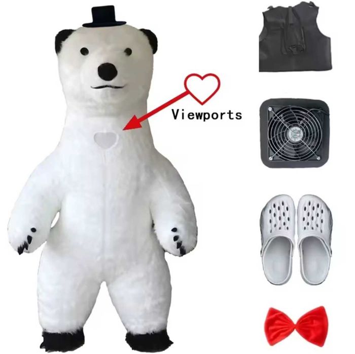 Костюм на гигантска бяла мечка + Батерия и вентилатор.