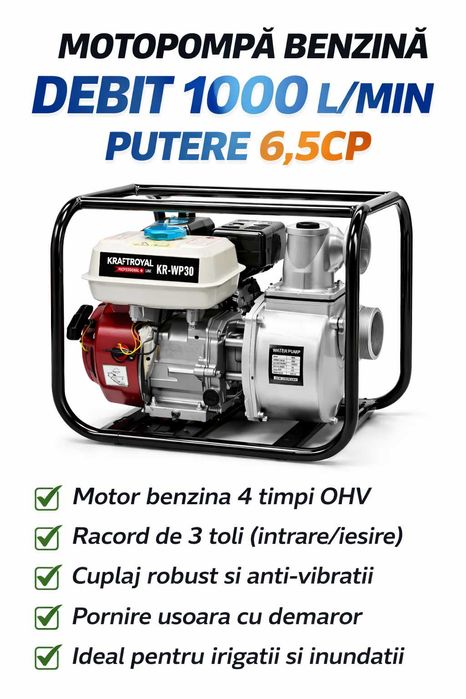 Motopompa 3 Toli 6.5CP KRAFTROYAL KR-WP30 1000L/min