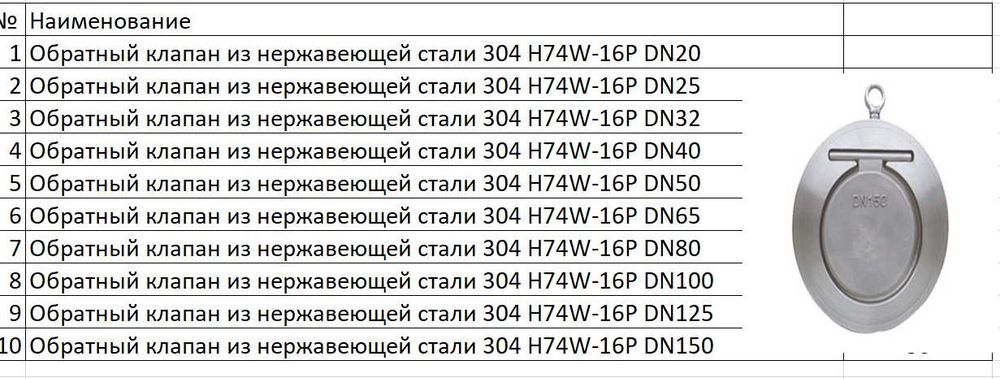 Обратный клапан из нержавеющей стали 304 H74W-16P