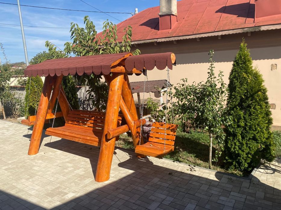 Leagan rustic din lemn masiv rotund