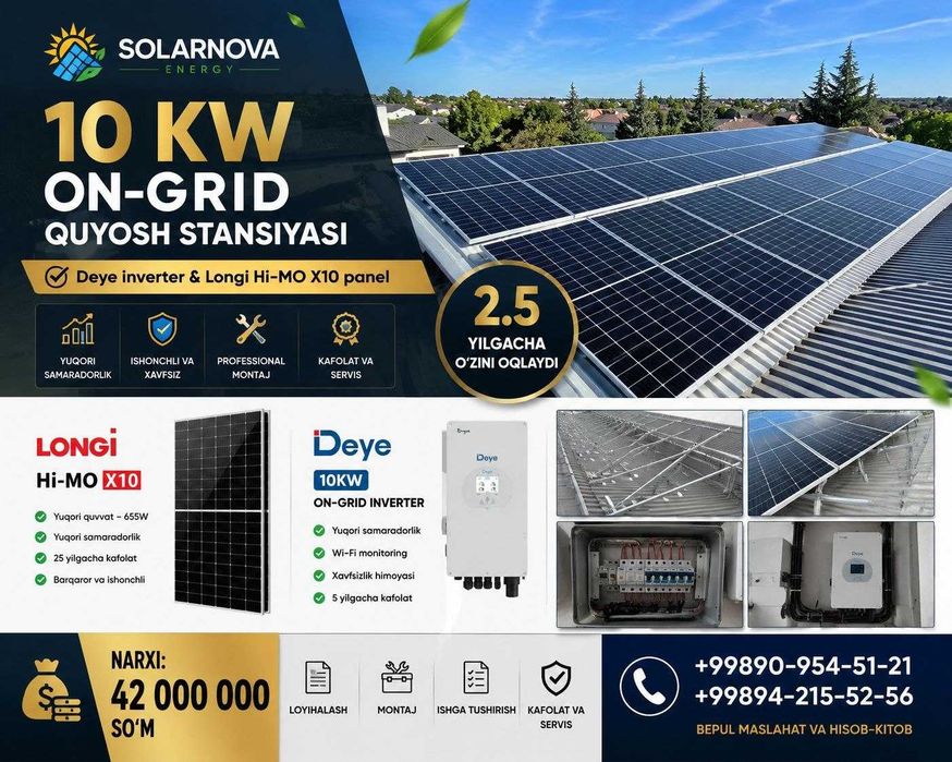 10 kw On grid Quyosh stansiyasi
