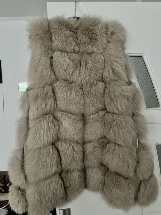 Vesta blana naturala crem bej piele intoarsa