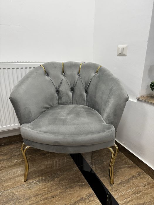 Canapea din catifea gri cu 2 fotolii