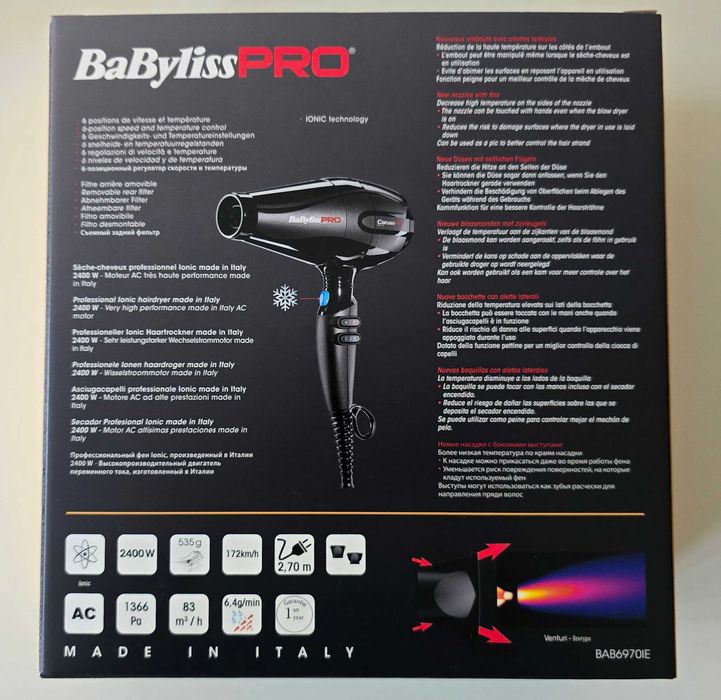 Сешоар BaByliss Pro HQ 6970IE, йонизация, 2400W, черен, нов