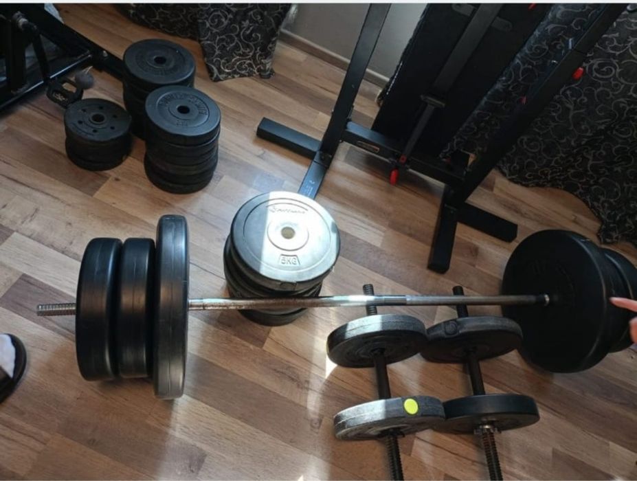 Haltera +gantere+Banca reglabila 155 kg discuri