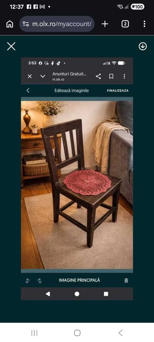 Masă vintage din lemn masiv + set potrivit scaun +măsuță–stil clasic