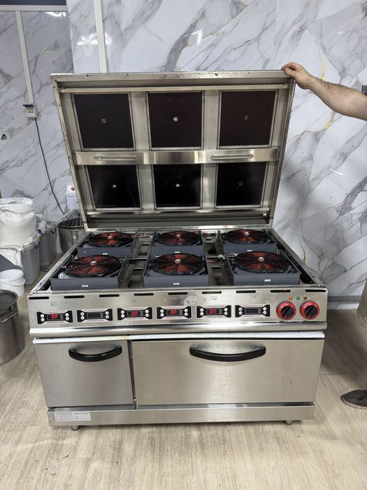 Продам индукционную плиту трехфазную 8-ми канфорную с печкой в 2 уровн