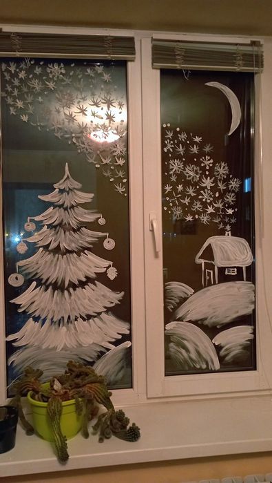 Новогодние рисунки на стеклах