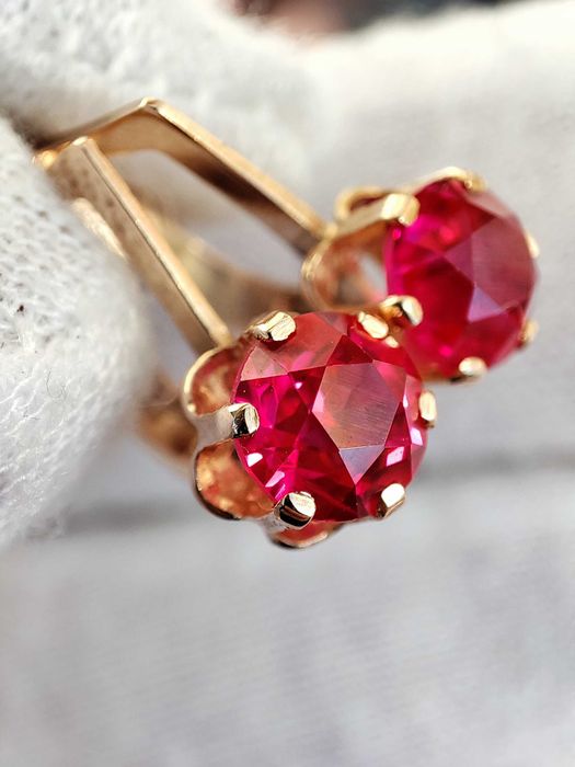 Cercei Aur 14K 583 Rusia Rusesti Rusesc Cercei Retro Cu Rubelit