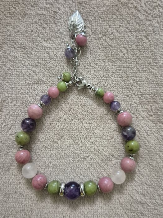 Bratara  din  ametist, jad canadian, rodonit si cuart roz