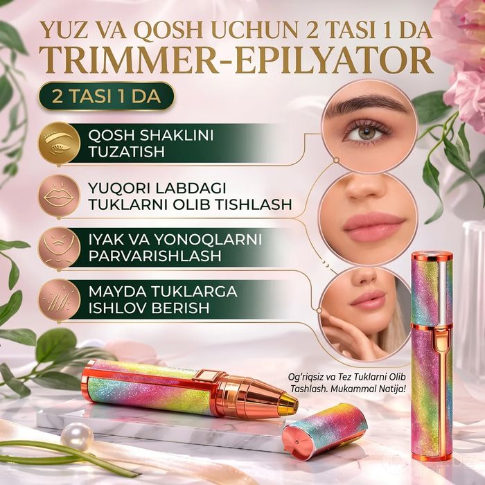 Ayollar uchun 2in1 Epilator-Trimmer, Yuz va Tana uchun Simsiz Tuk Olis