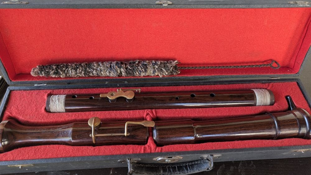Flaut/fluier bas vintage din lemn -Klingson (Karl  Hammerschidt)