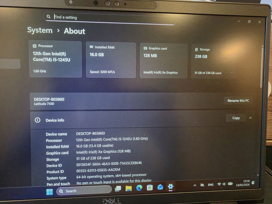 Dell Latitude 7430 / i5-12th / 16GB Ram / 256 SSD