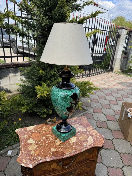 Veioza din portelan - design malachit si detalii aurii