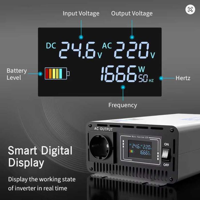 Инвертор чиста синусоида с LCD екран DC 12/24v към AC220v 50Hz 5000W