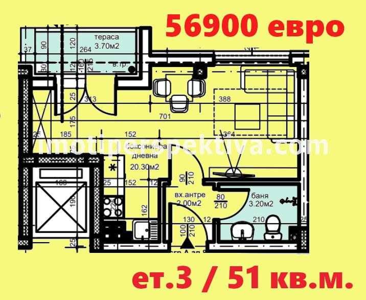 Продава се Двустаен апартамент в Пловдив, Христо Смирненски - 47 кв.м за 1181 €/кв.м - Снимка #2