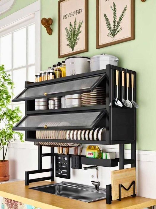 Metall oshxona idishlar qurutgichi, rakovina ustiga, ko'p funktsiyali