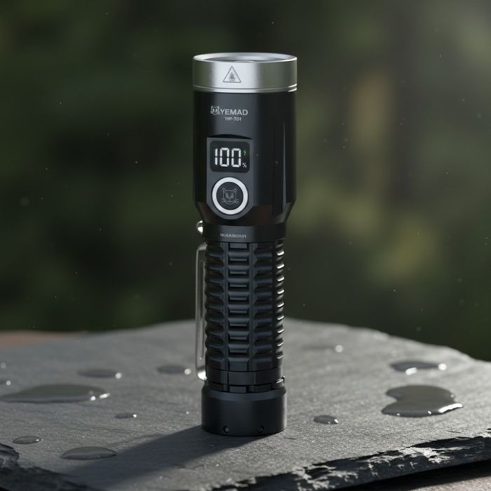 LED фенер YEMAO YM-F701 със зелен лазер - USB и дисплей