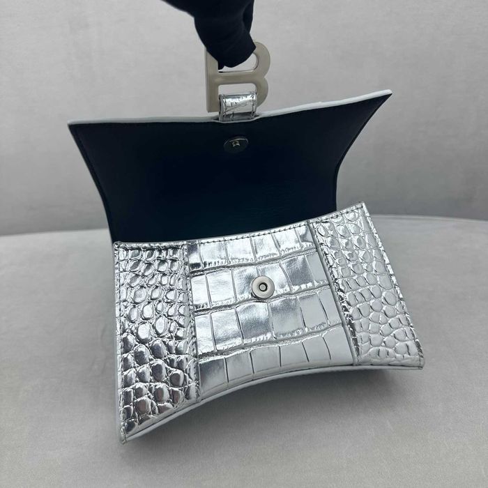 Geanta Balenciaga Hourglass, silver crocodile, 23x10x24cm, Premium