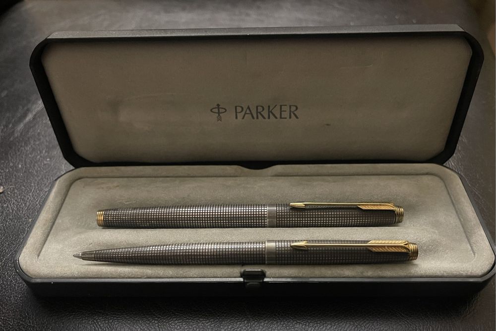 Stilou și pix parker cap & barel USA argint/ aur 585